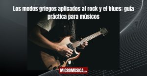 Guitarrista tocando rock, ilustrando los modos griegos aplicados al rock y el blues